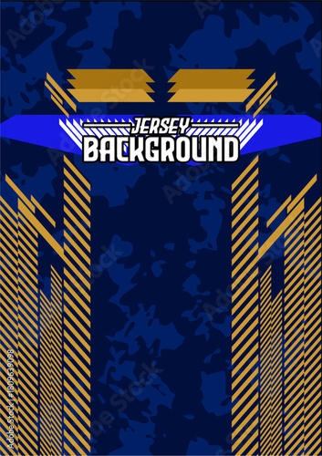 Navy jersey background with gold geometric pillars and digital camouflage accents for a premium look.