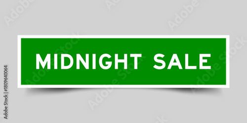 Green color square shape sticker label with word midnight sale on gray background