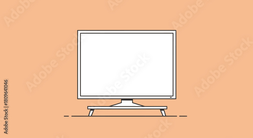 A minimalist, line-art illustration of a blank, rectangular screen on a stand, centered on a light orange background