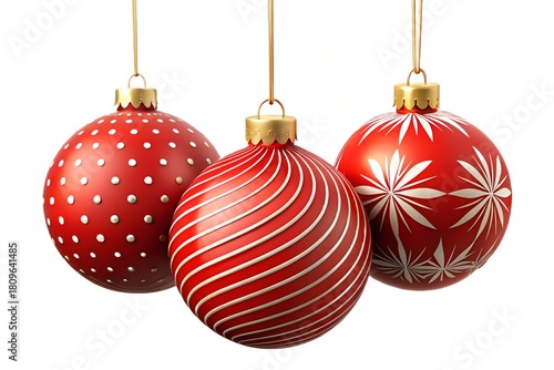 Three red Christmas ornaments with gold caps red ornaments