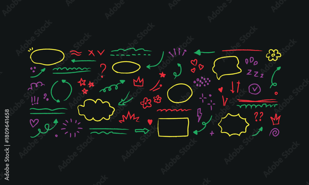 Obraz premium Hand drawn doodle elements on dark background for graphic design