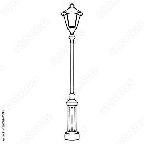 vector line art drawing illustration of a vintage street lamp