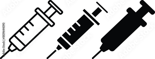 Medical Syringe With Needle Injection Vaccination Drug Administration Vector Silhouette and Pictogram..eps