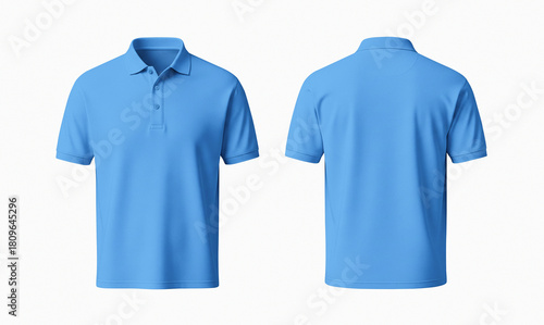 Blank Light Blue Polo Shirt Mockup Front and Back on White Background