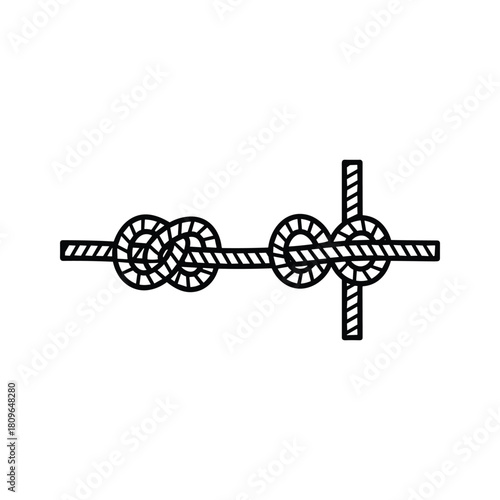 Rope with two knots isolated on, a figure eight knot and a sheet bend knot tied together