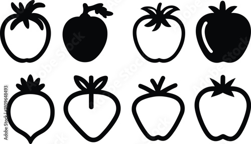 Tomato Icon Set Silhouette Vector Collection on a white background.
