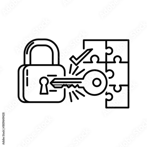Security solution with key, lock, and puzzle pieces isolated on for data protection