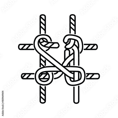 Illustration of a sheet bend knot, a type of bend knot isolated on