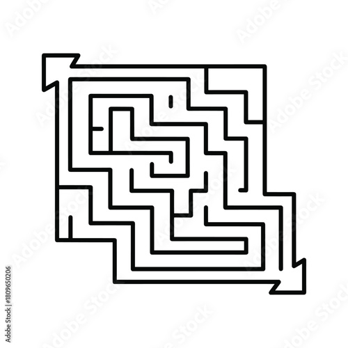 Square maze with arrows indicating entry and exit, isolated on, representing challenges