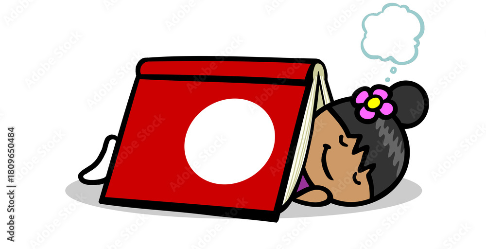 Naklejka premium Cartoon Mädchen schläft unter einem großen Buch