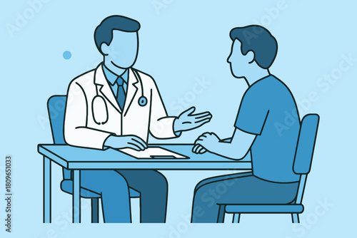 Doctor consulting with patient at a desk in a medical office