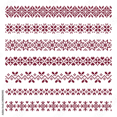 Seamless Pixel Folk Border Patterns Nordic Vintage Decorative Lines