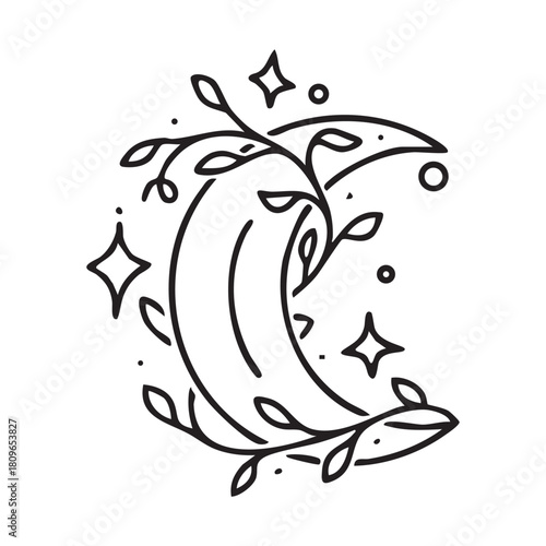 Mystical celestial design elements. Vector icon set with stars, crescent moons, constellations, and dividers for logos or spiritual decorations.