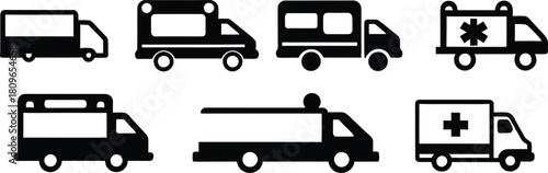 Ambulance Icon Set Silhouette Vector Collection on a white background.
