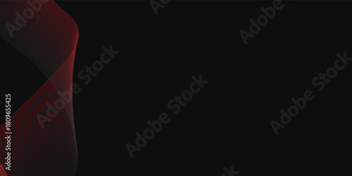 Top Red glowing graphic wave on black background design template with red flowing wavy line design and text arrangement. poppuler