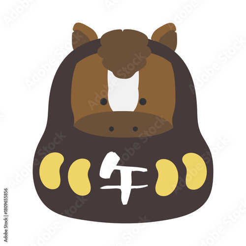 午年　干支達磨（だるま）　イラスト（黒）