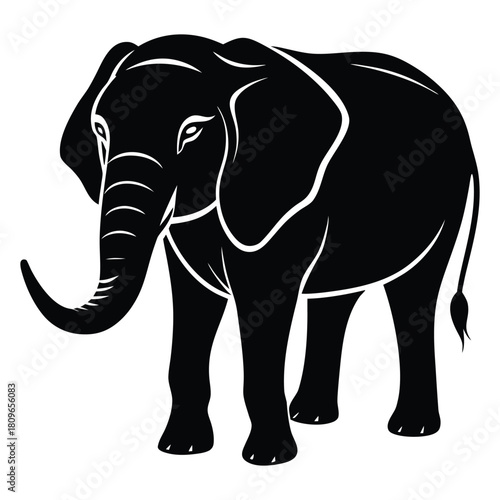 Domesticated Elephant Black Silhouette Illustration