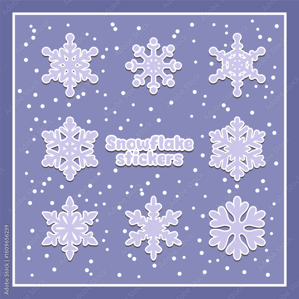 Fototapeta premium A set of white snowflake stickers