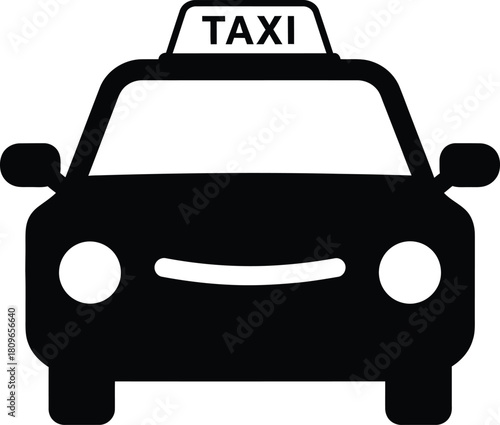 Illustration of taxi car icon, front view of vehicle