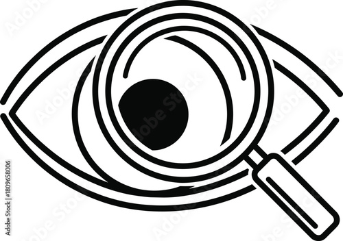 Minimalist Vector Icon of Human Eye Under a Magnifying Glass Representing Concepts of Search, Observation, Investigation, Security, and Detailed Analysis.
