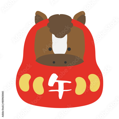 午年　干支達磨（だるま）　イラスト（赤）
