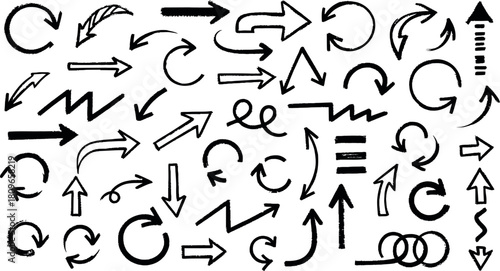 Vector Illustration of a Diverse Set of Hand-Drawn and Modern Arrow Icons for UI/UX Design & Navigation