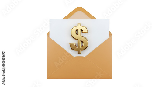 Golden Dollar Sign Inside Open Envelope money finance