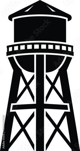 Illustration of black and white water tower illustration