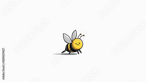 Cute smiling cartoon bee flying in flight for kids apps, nature study, honey products and spring design materials