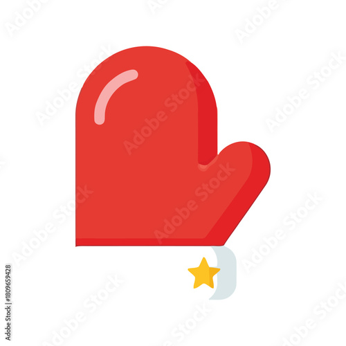 Red oven mitt graphic festive star holiday kitchen accessory icon isolated on white background