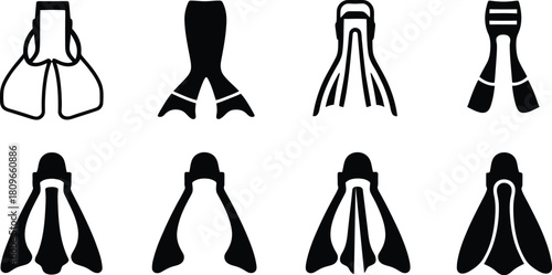 Diving Fin Icon Set Silhouette Vector Collection on a white background.

