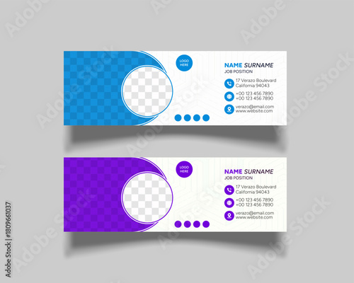 Two modern professional email signature templates for branding with customizable contact information.