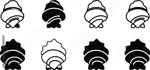 Conch Shell Icon Set Silhouette Vector Collection on a white background.
