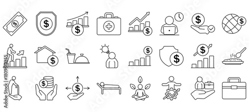 Employee Benefit Vector Icon Set. Minimal, Editable, and Perfect for Web and App UI.
