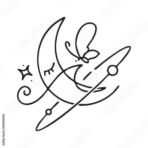 Mystical celestial design elements. Vector icon set with stars, crescent moons, constellations, and dividers for logos or spiritual decorations.