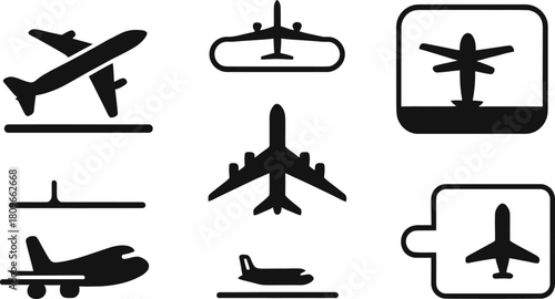 Airplane Icon Set Silhouette Vector Collection on a white background.
