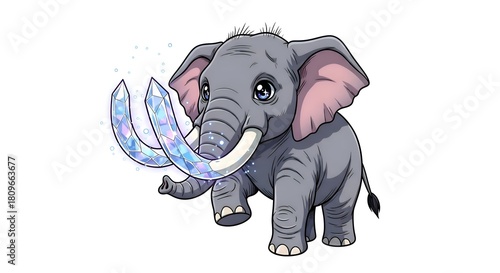 Cartoon Elephant with Sparkling Tusks Illustration.