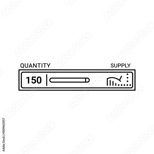 Digital display showing quantity and supply levels with a numerical value and a small bar chart