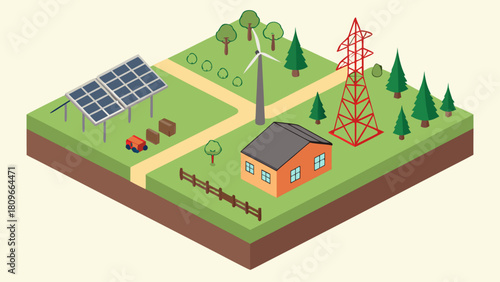 Renewable and Nonrenewable Energy Resources Isometric Vector – Green Power Sources, Solar and Wind Electricity, Fossil Fuels, and Natural Earth Resource Illustration