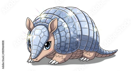 Cute Armadillo Cartoon Character with Shiny Shell.