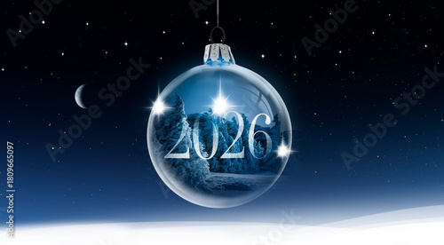 Gläserne Weihanchtskugel mit der Jahreszahl 2026