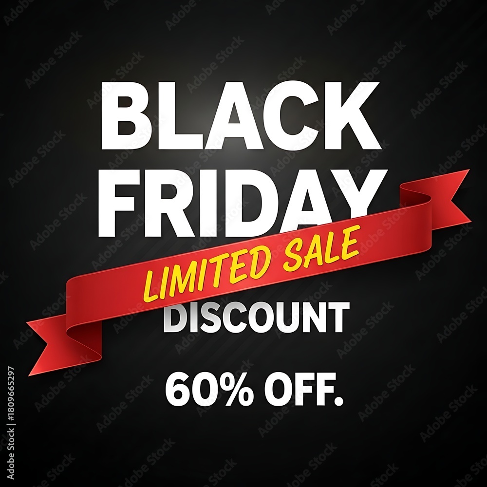 Obraz premium Black friday limited sale discount with 60% off on a dark background