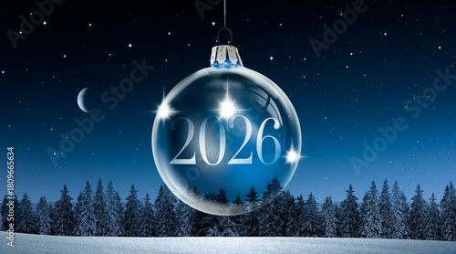 Gläserne Weihanchtskugel mit der Jahreszahl 2026