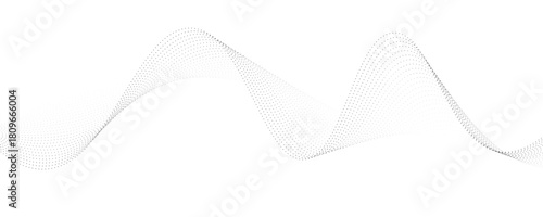 Flowing dots particles wave pattern 3D curve halftone black gradient curve shape isolated on white background. Vector in concept of technology, science, music, modern vector wave