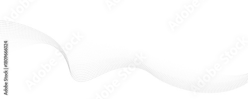 Flowing dots particles wave pattern 3D curve halftone black gradient curve shape isolated on white background. Vector in concept of technology, science, music, modern vector wave
