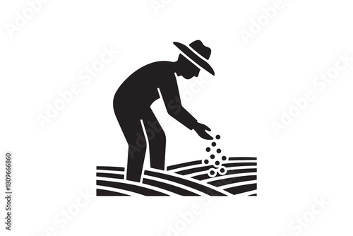 Farmer Sowing Seeds Silhouette Graphic Agriculture And Farming Vector Icon