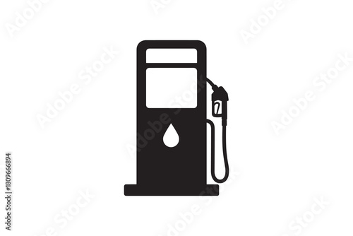 Black and white gas pump silhouette icon for maps Fuel station dispenser symbol with oil drop