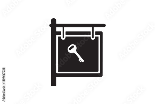 Real estate hanging sign with key icon Locksmith shop signage board silhouette
