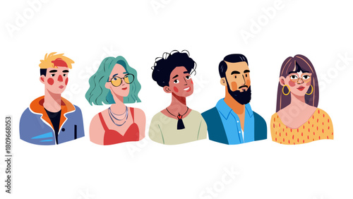 Various portraits of men and women. Diverse stylish people. Trendy modern art. Cartoon, minimal, abstract contemporary style. Avatar, icon, poster, logo templates. Hand drawn Vector illustration set .