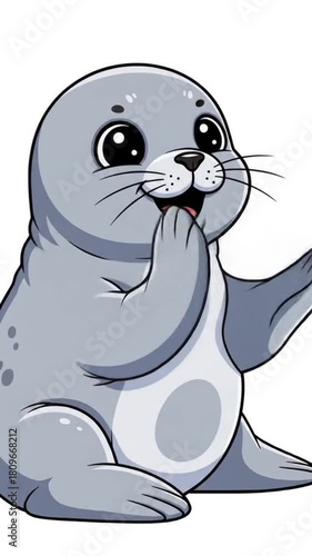 Adorable cartoon seal clapping its flippers, promising a fun and engaging animal animation for children, perfect for educational or entertainment projects